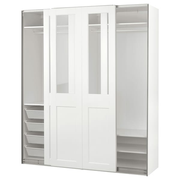 Ikea PAX / GRIMO - Wardrobe with sliding doors, white/transparent glass white,200x66x236 cm