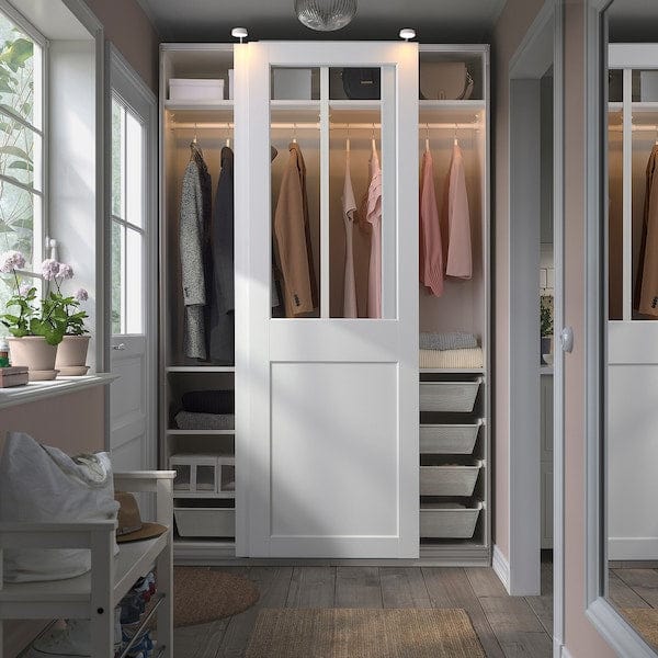 Ikea PAX / GRIMO - Wardrobe with sliding doors, white/transparent glass white,150x66x236 cm