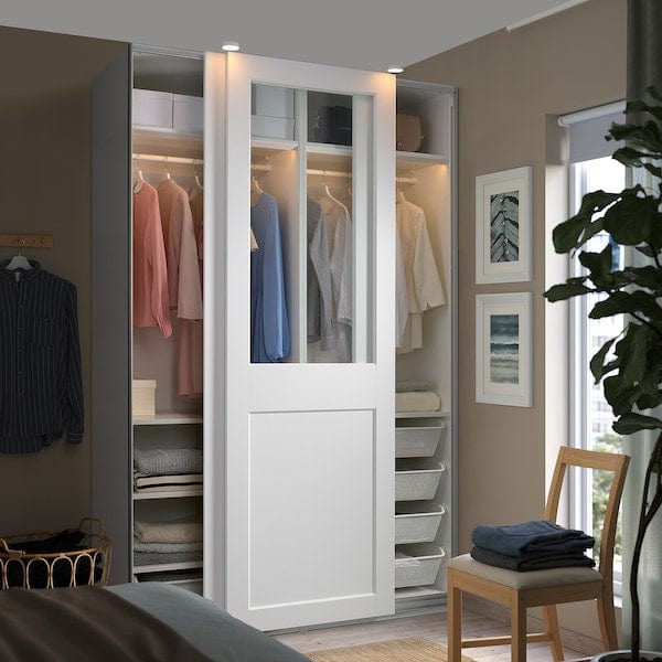 Ikea PAX / GRIMO - Wardrobe with sliding doors, white/transparent glass white,150x66x236 cm