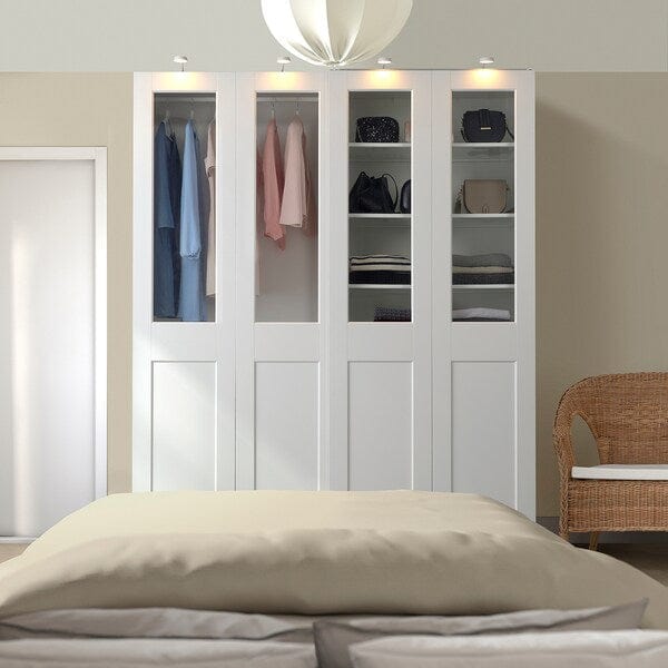 Ikea PAX / GRIMO - Wardrobe with sliding doors, white/transparent glass white,200x66x236 cm