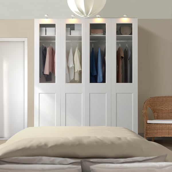 PAX / GRIMO wardrobe with sliding doors, white/clear glass white, 200x66x236 cm