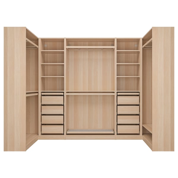PAX corner wardrobe, white stained oak effect, 113/276/113x201 cm