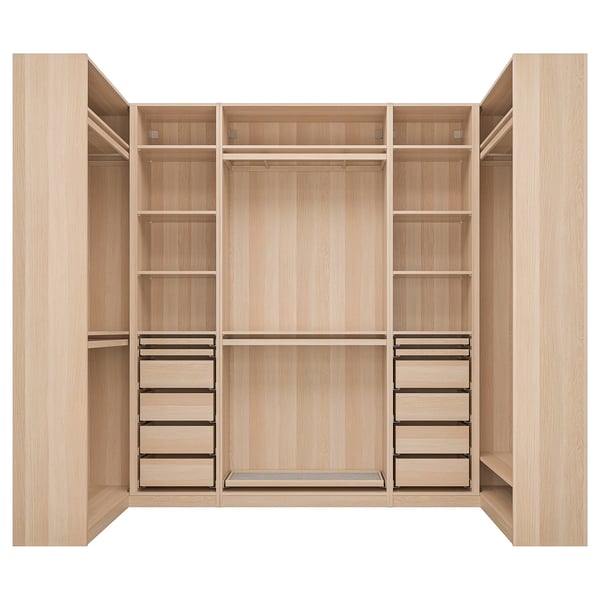 PAX corner wardrobe, white stained oak effect, 113/276/113x236 cm