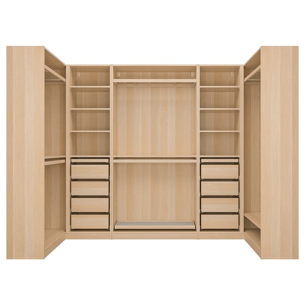 PAX corner wardrobe, white stained oak effect, 113/276/113x201 cm