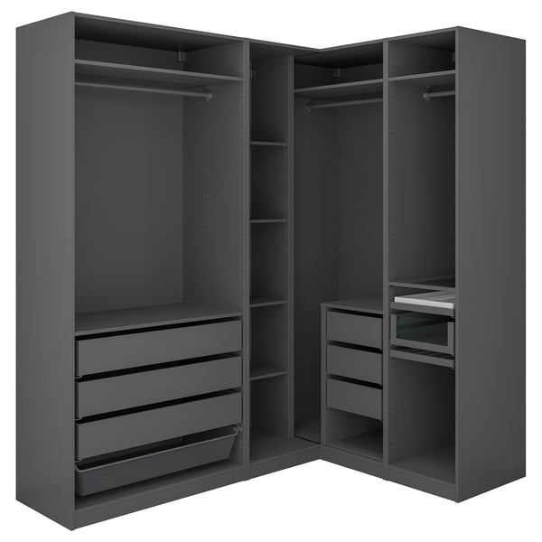 PAX corner wardrobe, dark grey, 211/161x236 cm