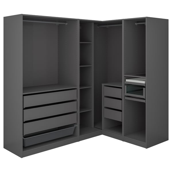 PAX corner wardrobe, dark grey, 211/161x201 cm