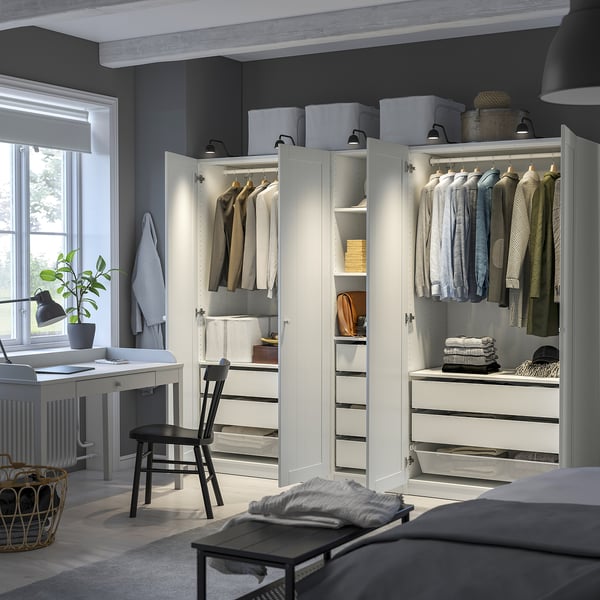 PAX / GULLABERG wardrobe combination, white/white, 250x60x201 cm