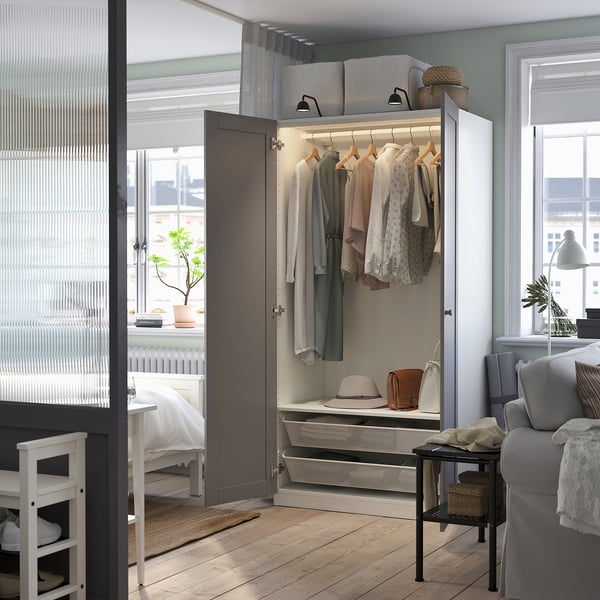 PAX / GULLABERG wardrobe combination, white/grey, 100x60x201 cm