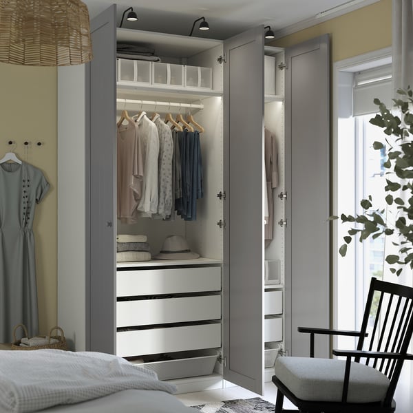 PAX / GULLABERG wardrobe combination, white/grey, 150x60x236 cm