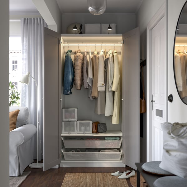 PAX / GULLABERG wardrobe combination, white/grey, 100x60x201 cm