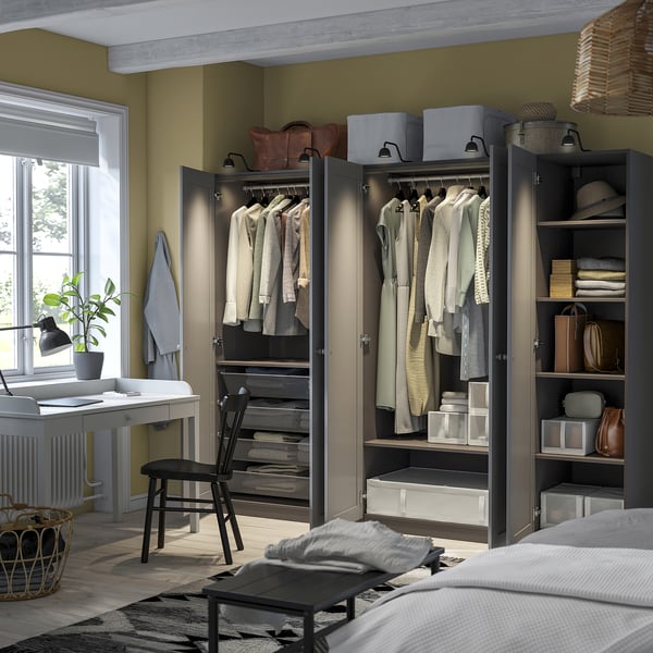 PAX / GULLABERG wardrobe combination, dark grey/dark grey, 250x60x201 cm
