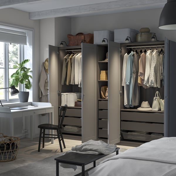 PAX / GULLABERG wardrobe combination, dark grey/grey, 250x60x201 cm