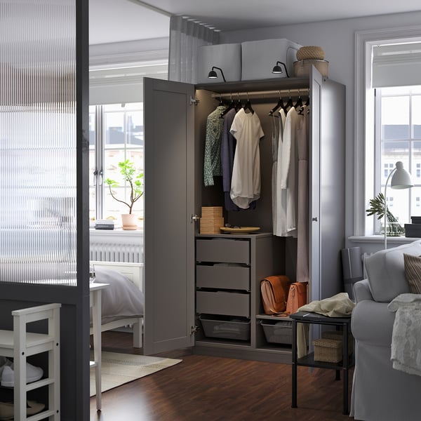 PAX / GULLABERG wardrobe combination, dark grey/grey, 100x60x201 cm