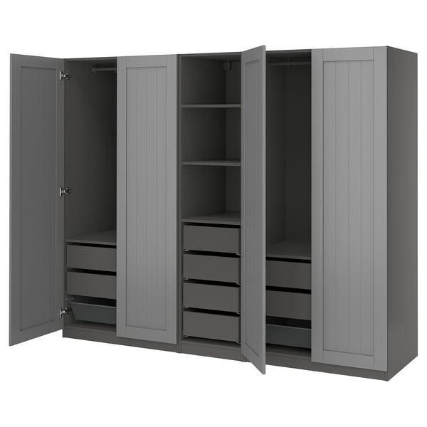 PAX / GULLABERG wardrobe combination, dark grey/grey, 250x60x201 cm