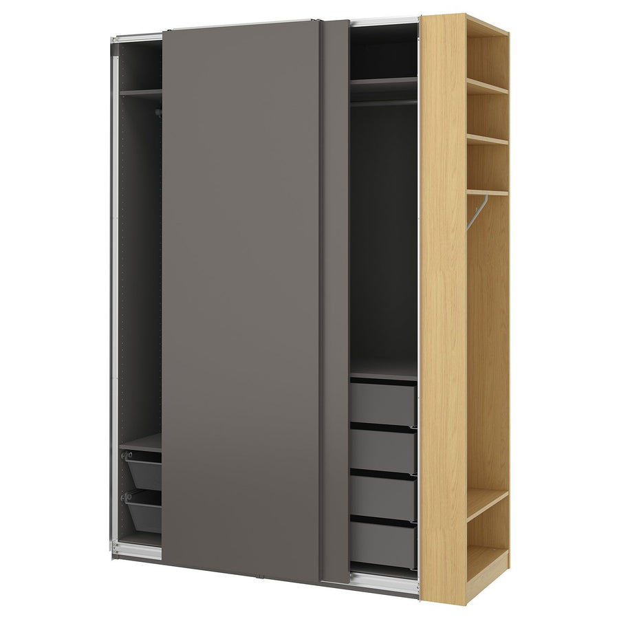PAX / HASVIK wardrobe combination, dark grey dark grey/oak effect, 170.0x236.0x66 cm