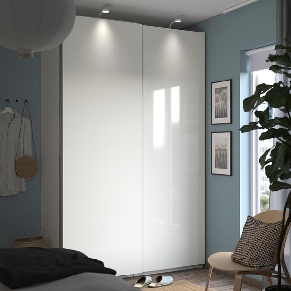 PAX / HASVIK wardrobe, white/high-gloss/white, 150x66x236 cm