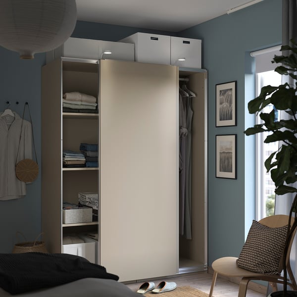 PAX / HASVIK wardrobe with sliding doors, grey-beige/grey-beige, 150x66x201 cm