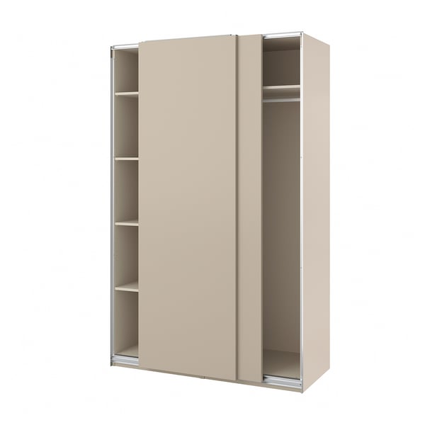PAX / HASVIK wardrobe with sliding doors, grey-beige/grey-beige, 150x66x236 cm