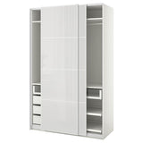 PAX / HOKKSUND wardrobe, white/high-gloss light grey, 150x66x236 cm