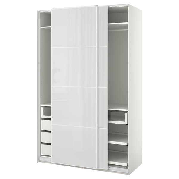 PAX / HOKKSUND wardrobe, white/high-gloss light grey, 150x66x236 cm