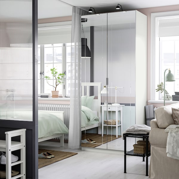 PAX / KAMMARTORP wardrobe combination, white mirror glass/grey, 100x60x236 cm