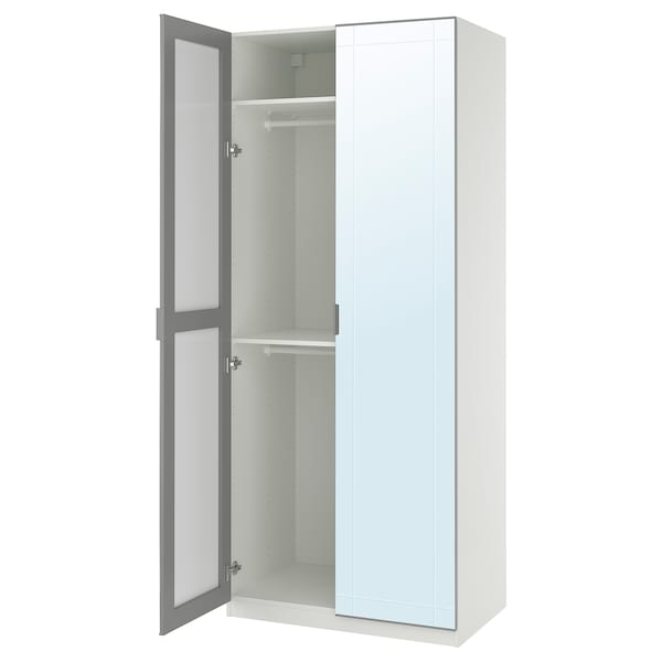 PAX / KAMMARTORP wardrobe combination, white mirror glass/grey, 100x60x236 cm