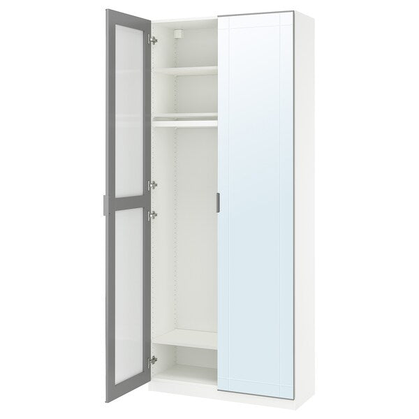 PAX / KAMMARTORP wardrobe combination, white/mirror glass grey, 100x38x236 cm