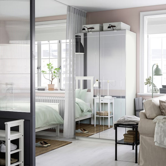 PAX / KAMMARTORP wardrobe combination, white mirror glass/grey, 100x60x201 cm