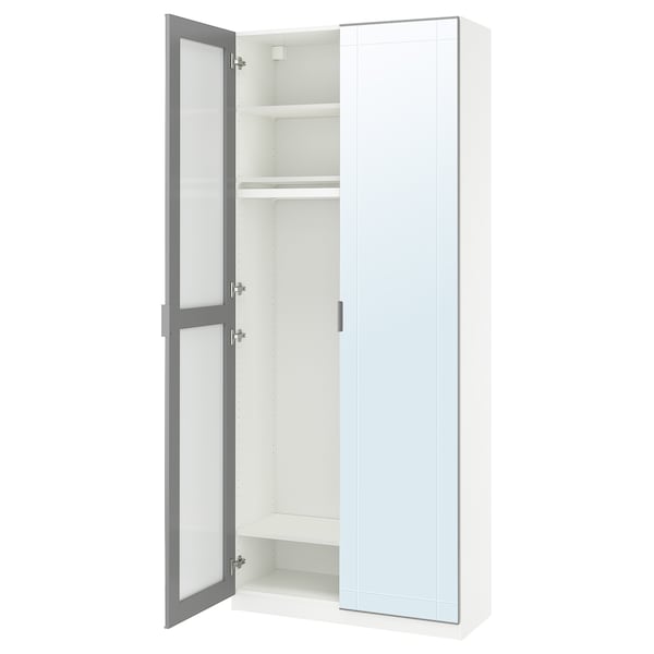 PAX / KAMMARTORP wardrobe combination, dark grey/mirror glass grey, 100.0x236.4x37.7 cm