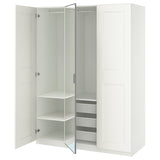 PAX / KAMMARTORP/GRIMO wardrobe combination, white mirror glass/grey white, 150x60x201 cm