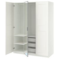 PAX / KAMMARTORP/GRIMO wardrobe combination, white mirror glass/grey white, 150x60x201 cm