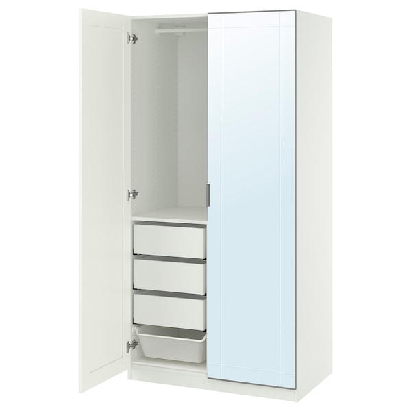 PAX / KAMMARTORP/GULLABERG wardrobe combination, white mirror glass/grey white, 100x60x201 cm