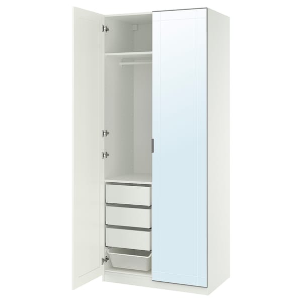 PAX / KAMMARTORP/GULLABERG wardrobe combination, white mirror glass/grey white, 100x60x236 cm