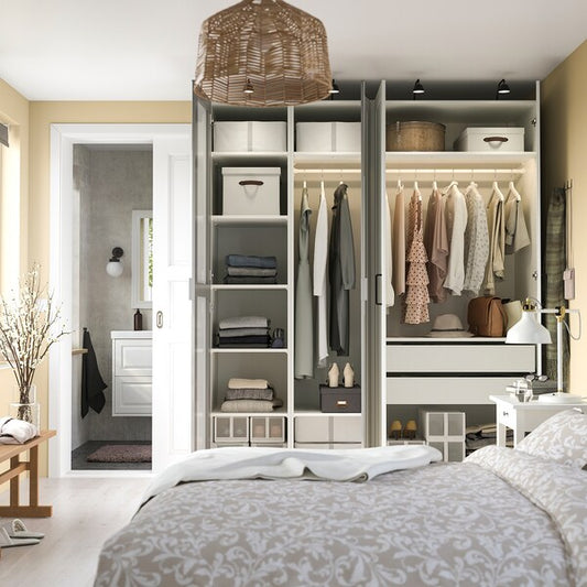 PAX / KAMMARTORP/GULLABERG wardrobe combination, white mirror glass/grey white, 200x60x236 cm