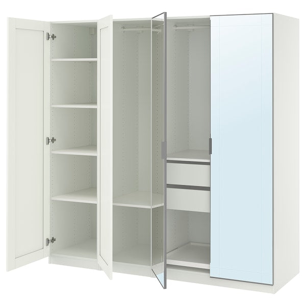 PAX / KAMMARTORP/GULLABERG wardrobe combination, white mirror glass/grey white, 200x60x201 cm