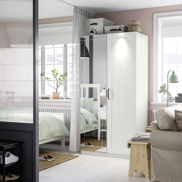 PAX / KAMMARTORP/GULLABERG wardrobe combination, white mirror glass/grey white, 100x60x201 cm