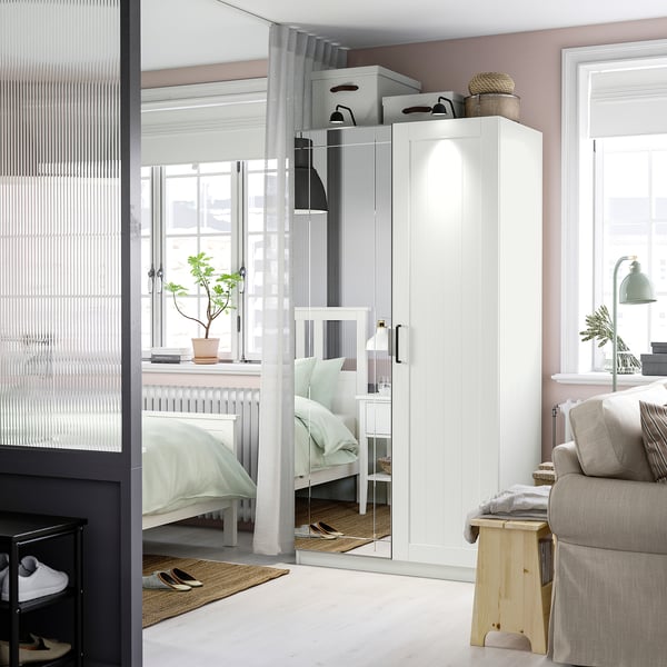 PAX / KAMMARTORP/GULLABERG wardrobe combination, white mirror glass/grey white, 100x60x201 cm