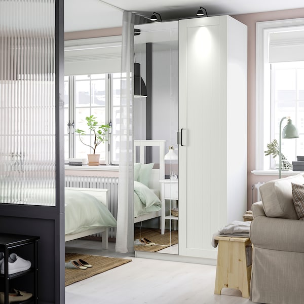 PAX / KAMMARTORP/GULLABERG wardrobe combination, white mirror glass/grey white, 100x60x236 cm