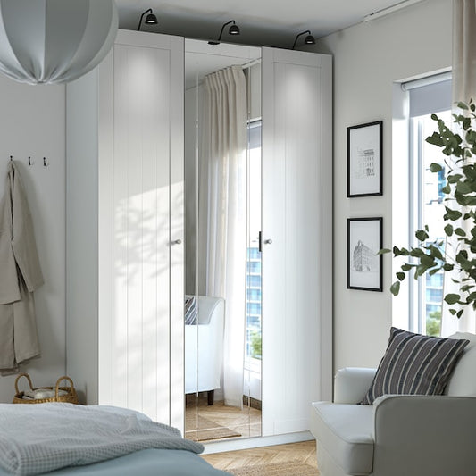 PAX / KAMMARTORP/GULLABERG wardrobe combination, white mirror glass/grey white, 150x60x236 cm