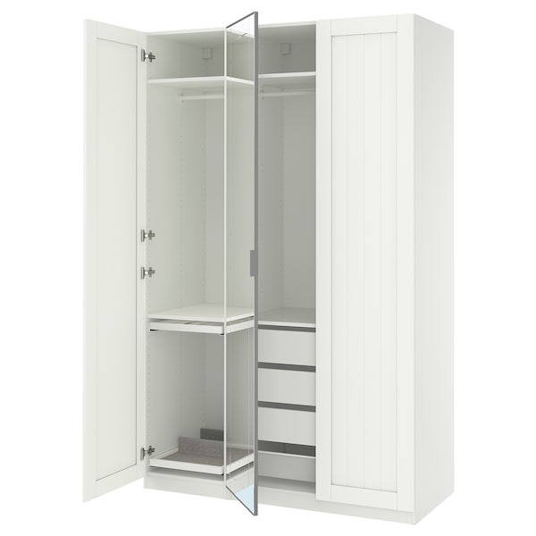 PAX / KAMMARTORP/GULLABERG wardrobe combination, white mirror glass/grey white, 150x60x236 cm