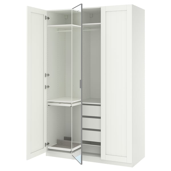 PAX / KAMMARTORP/GULLABERG wardrobe combination, white mirror glass/grey white, 150x60x236 cm