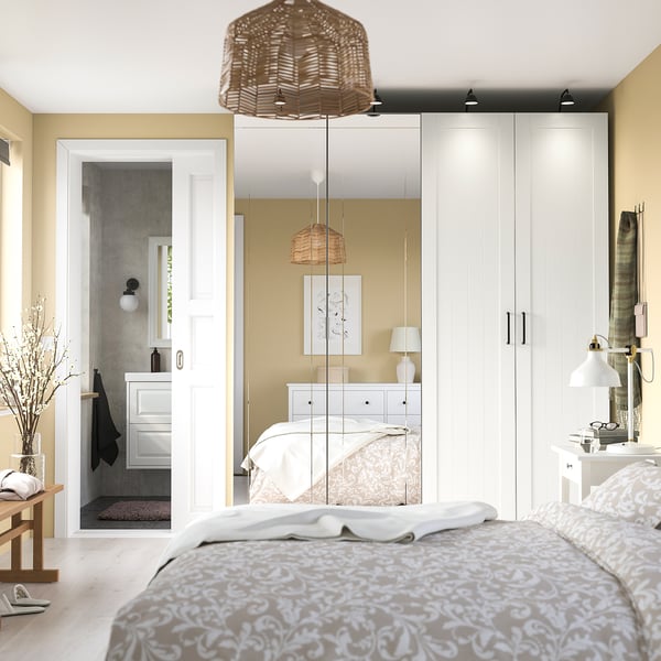 PAX / KAMMARTORP/GULLABERG wardrobe combination, white mirror glass/grey white, 200x60x236 cm