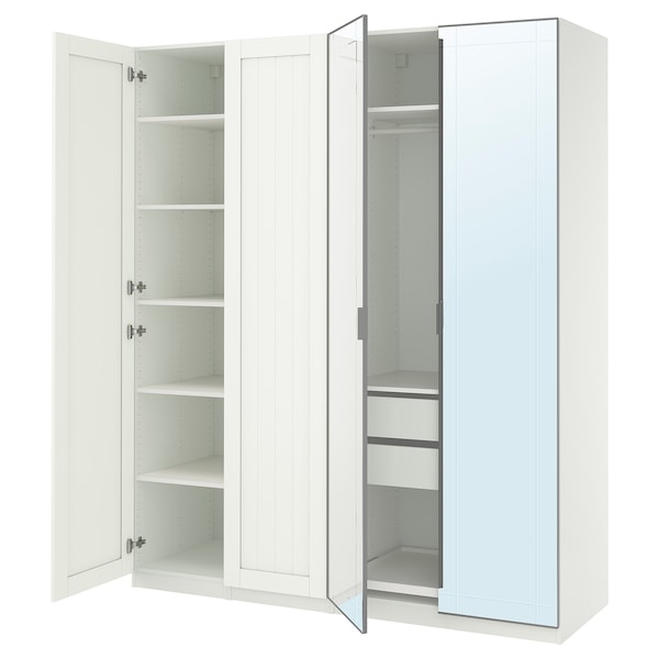 PAX / KAMMARTORP/GULLABERG wardrobe combination, white mirror glass/grey white, 200x60x236 cm