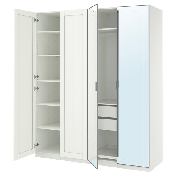 PAX / KAMMARTORP/GULLABERG wardrobe combination, white mirror glass/grey white, 200x60x236 cm