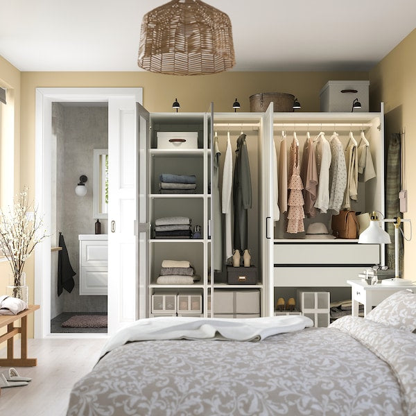 PAX / KAMMARTORP/GULLABERG wardrobe combination, white mirror glass/grey white, 200x60x201 cm