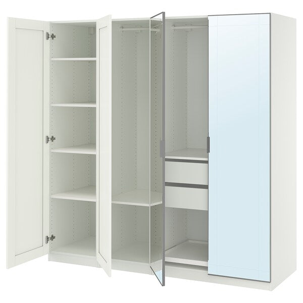 PAX / KAMMARTORP/GULLABERG wardrobe combination, white mirror glass/grey white, 200x60x201 cm