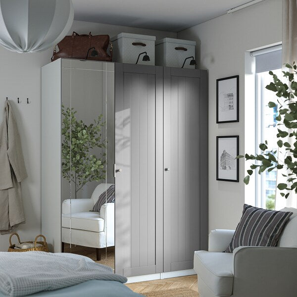 PAX / KAMMARTORP/GULLABERG wardrobe combination, white/mirror glass grey, 150x60x201 cm
