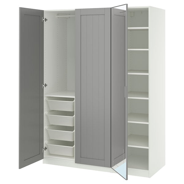 PAX / KAMMARTORP/GULLABERG wardrobe combination, white/mirror glass grey, 150x60x201 cm