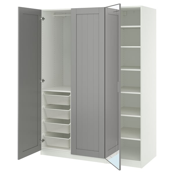 PAX / KAMMARTORP/GULLABERG wardrobe combination, white/mirror glass grey, 150x60x201 cm
