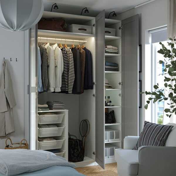 PAX / KAMMARTORP/GULLABERG wardrobe combination, white/mirror glass grey, 150x60x236 cm